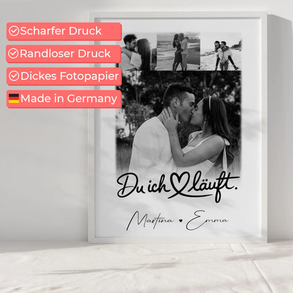Du Ich Läuft Liebes Poster als Fotocollage mit 4 Fotos personalisiertes Geschenk