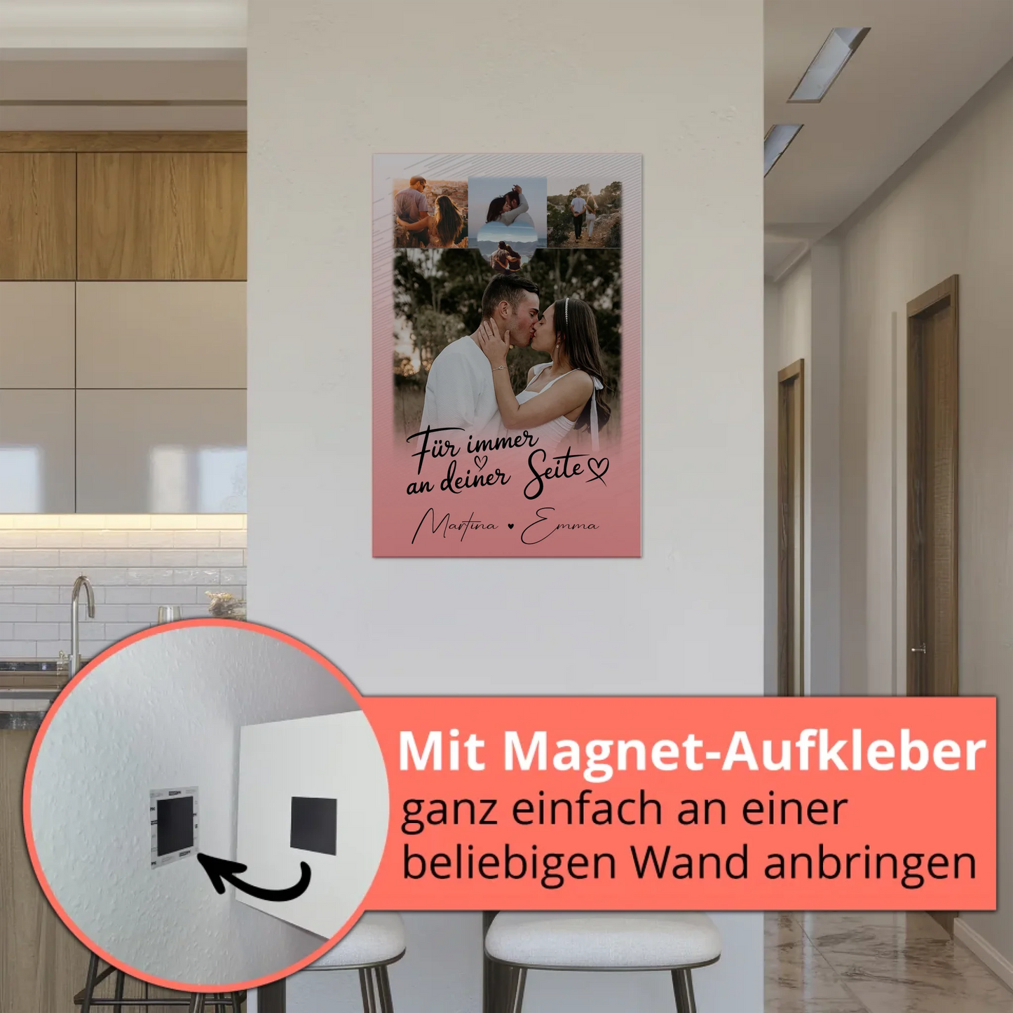 Fotoboard Poster Magnetisch mit 4 Fotos und Herz Für Immer An Deiner Seite personalisiertes Geschenk 5
