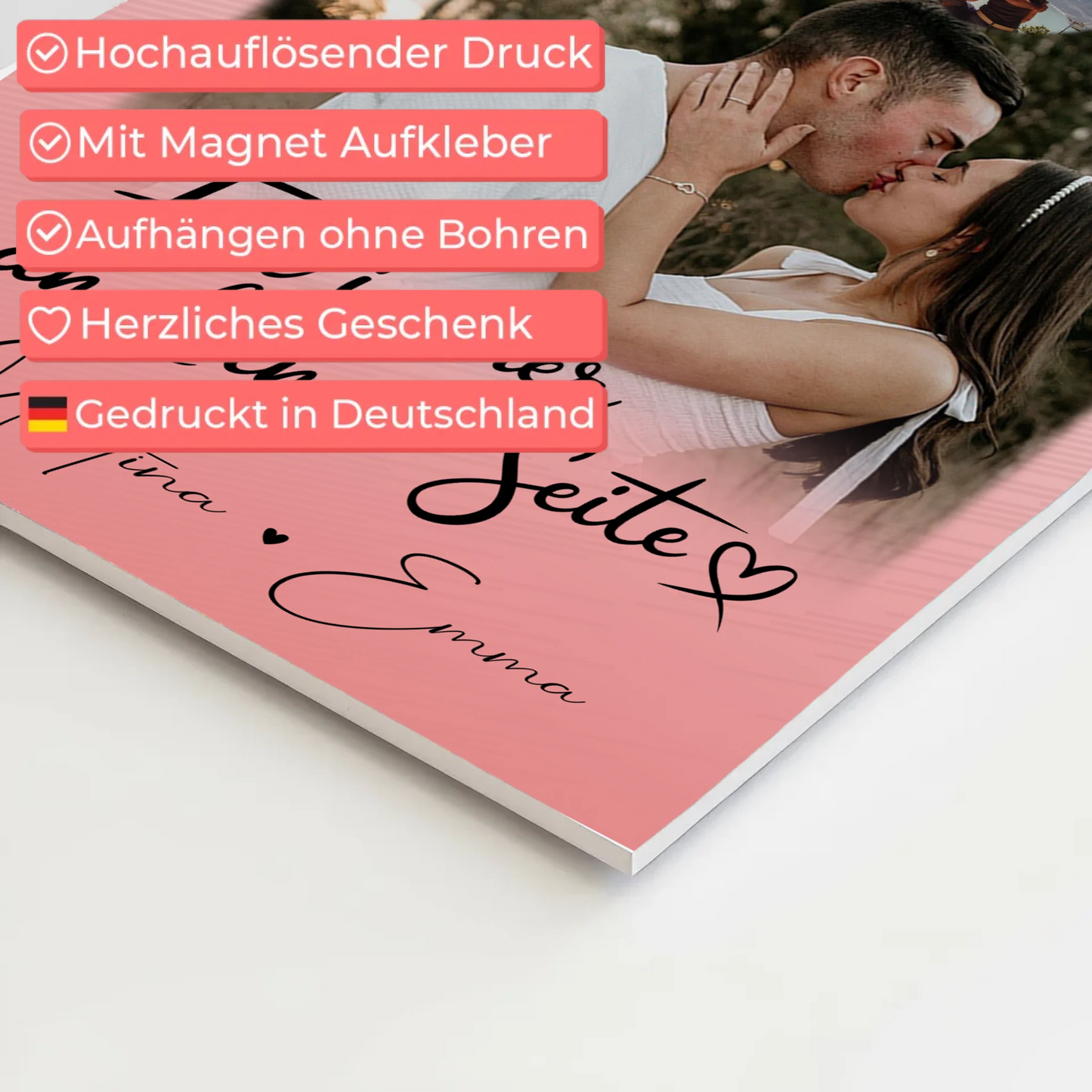 Fotoboard Poster Magnetisch mit 4 Fotos und Herz Für Immer An Deiner Seite personalisiertes Geschenk 4