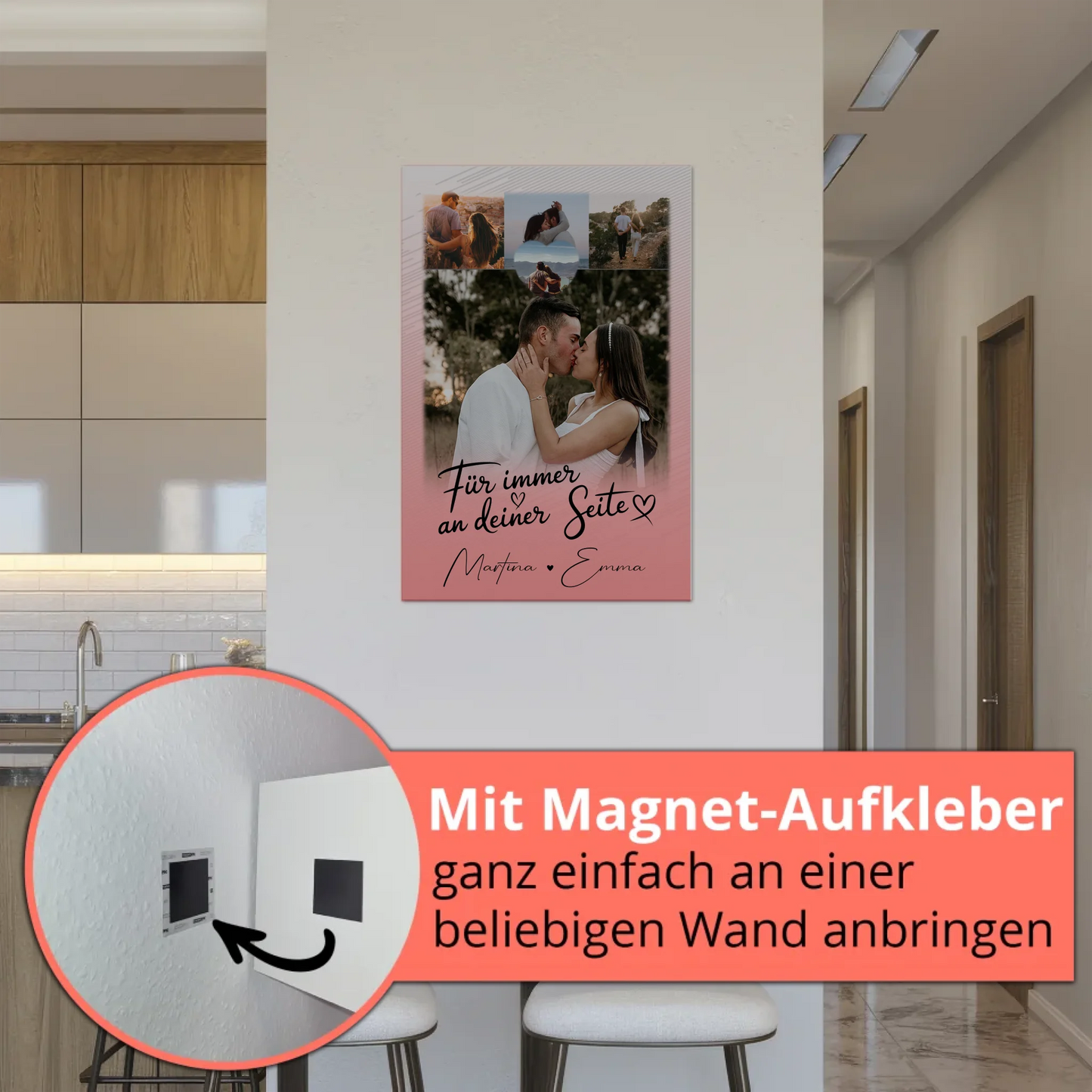 Fotoboard Poster Magnetisch mit 4 Fotos und Herz Für Immer An Deiner Seite personalisiertes Geschenk