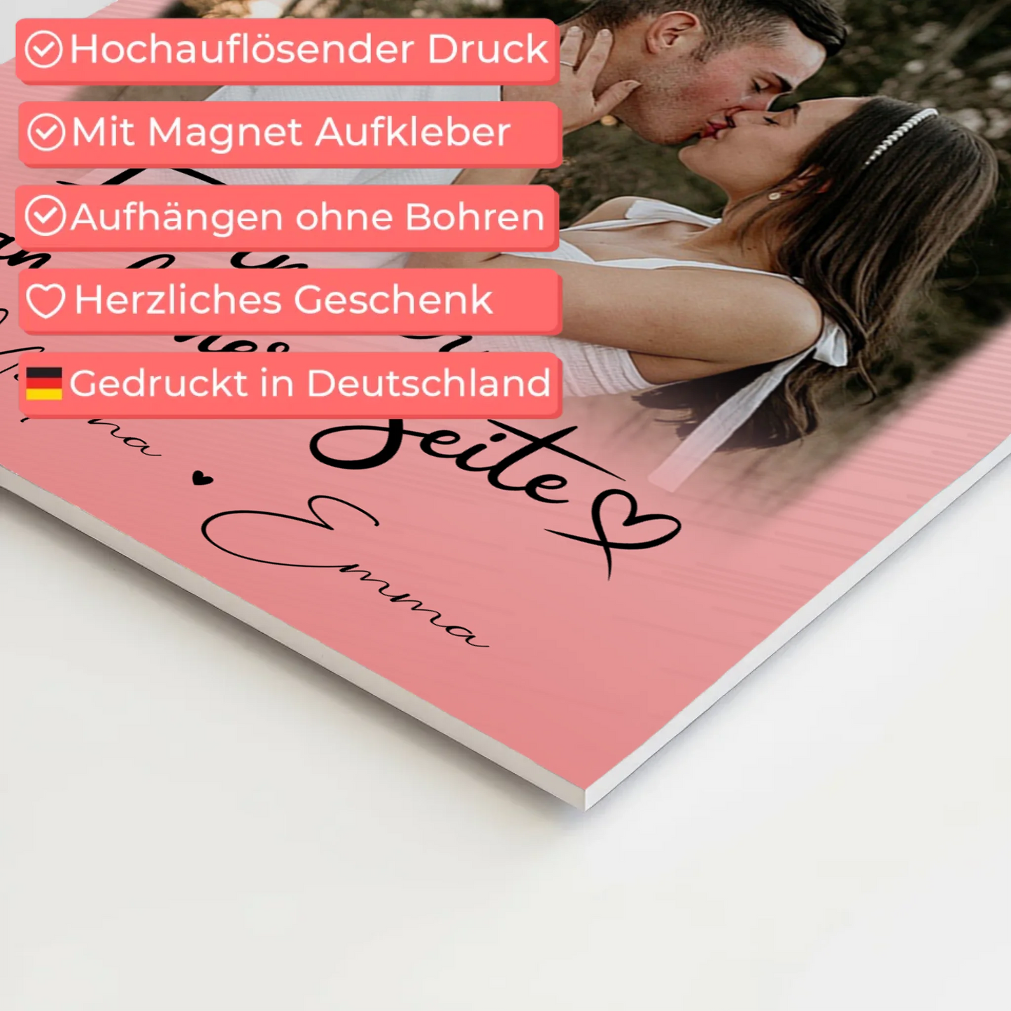 Fotoboard Poster Magnetisch mit 4 Fotos und Herz Für Immer An Deiner Seite personalisiertes Geschenk