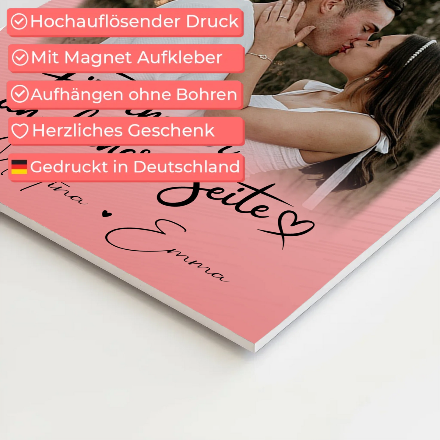 Fotoboard Poster Magnetisch mit 4 Fotos und Herz Für Immer An Deiner Seite personalisiertes Geschenk
