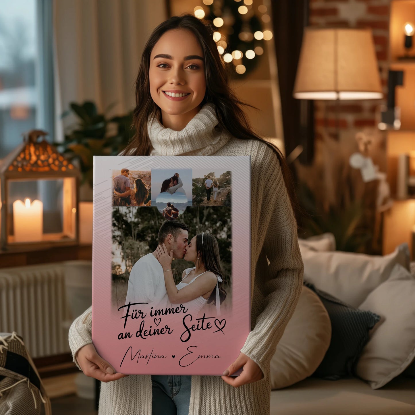 Leinwand Für Paare mit 4 Fotos und Kleinem Herz Foto Für Immer An Deiner Seite personalisiertes Geschenk 2