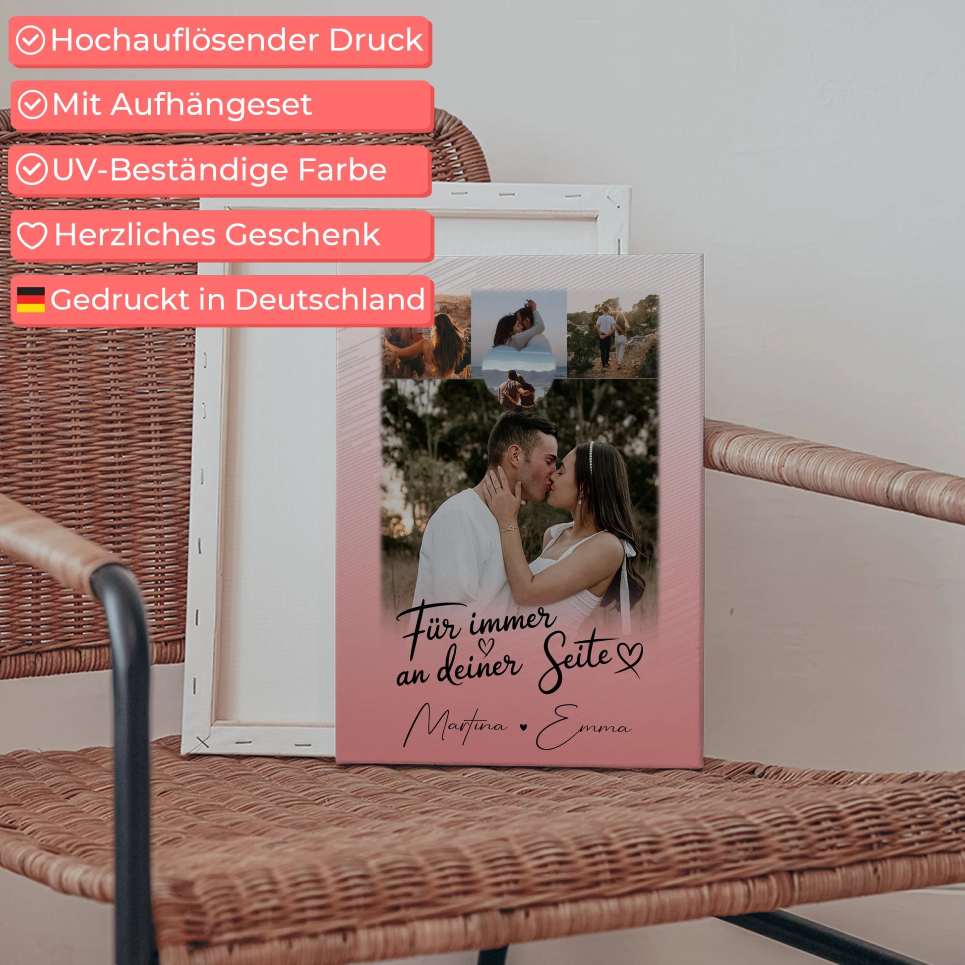 Leinwand Für Paare mit 4 Fotos und Kleinem Herz Foto Für Immer An Deiner Seite personalisiertes Geschenk 5
