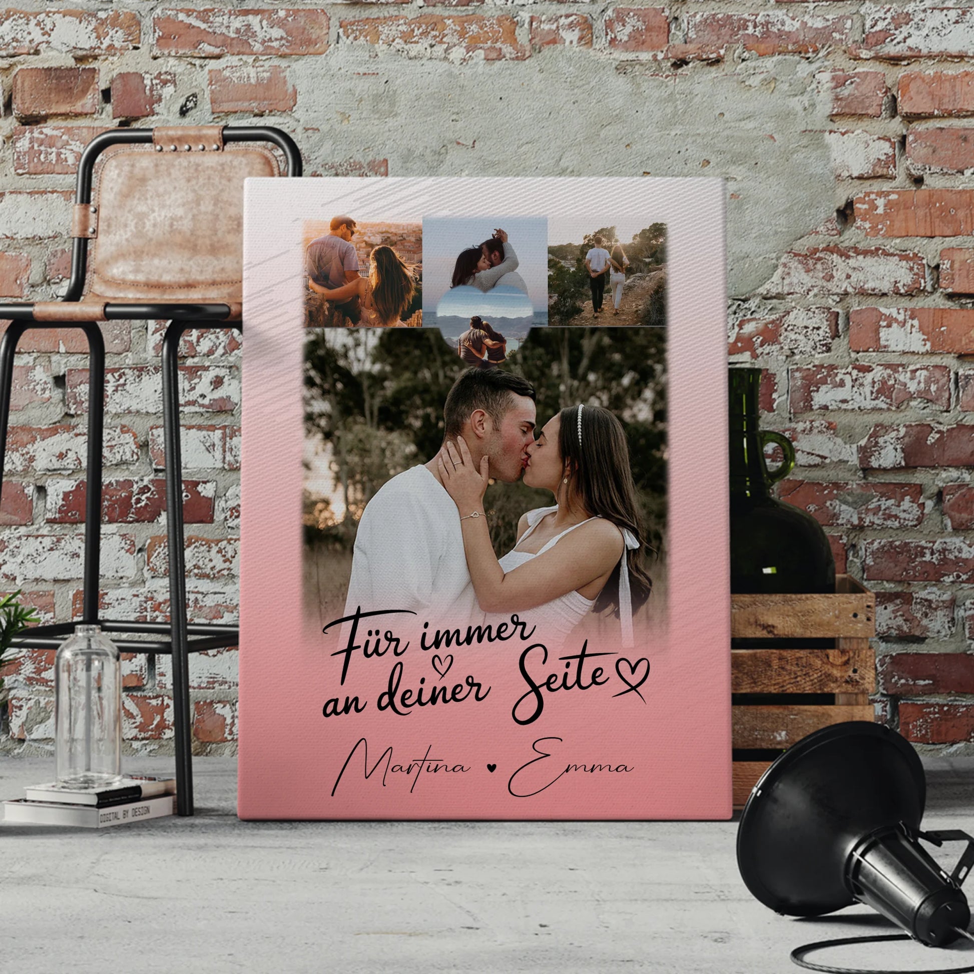 Leinwand Für Paare mit 4 Fotos und Kleinem Herz Foto Für Immer An Deiner Seite personalisiertes Geschenk 4