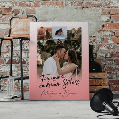 Leinwand Für Paare mit 4 Fotos und Kleinem Herz Foto Für Immer An Deiner Seite personalisiertes Geschenk 4
