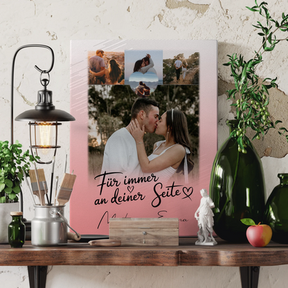 Leinwand Für Paare mit 4 Fotos und Kleinem Herz Foto Für Immer An Deiner Seite personalisiertes Geschenk 3