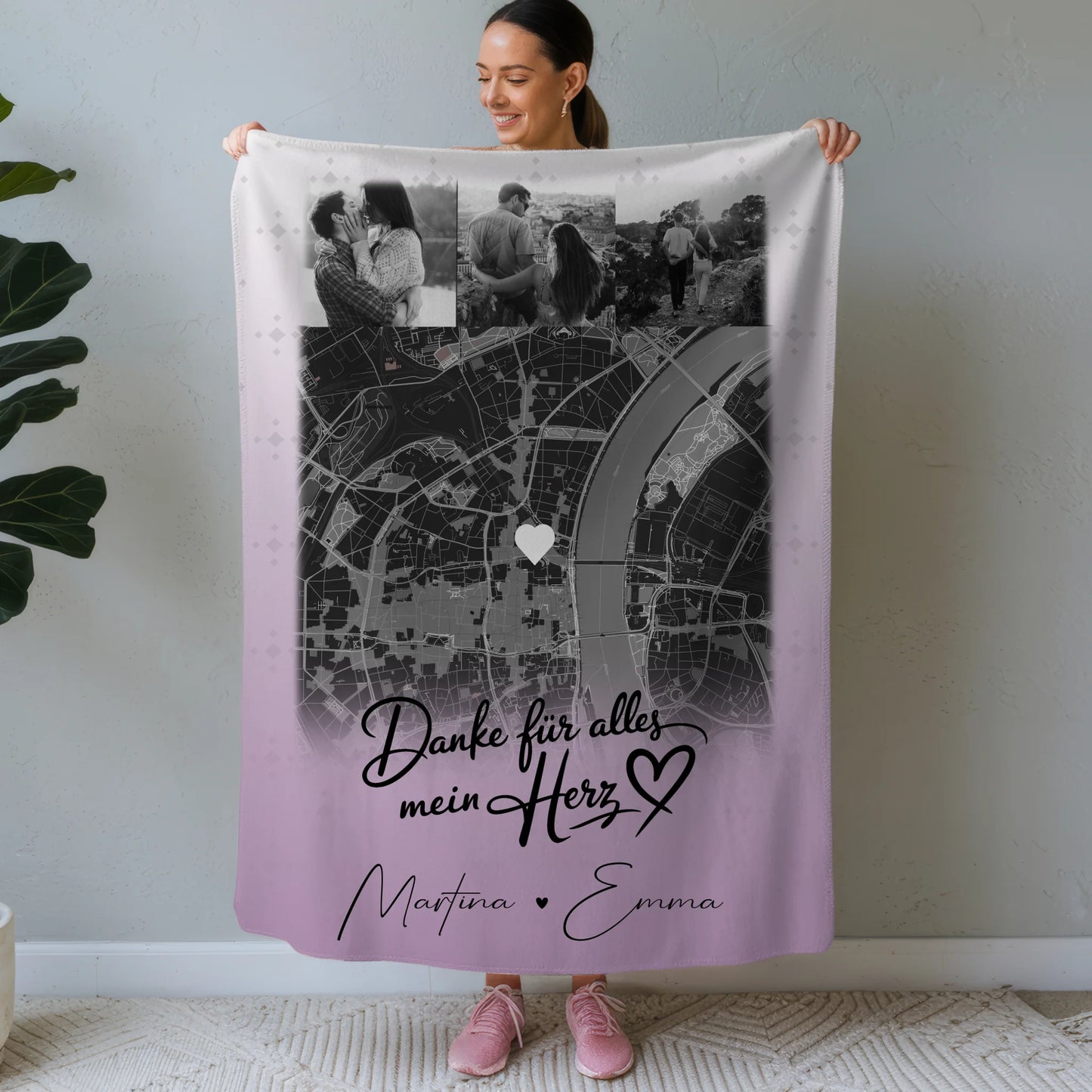 Personalisierte Kuscheldecke Mit Namen Und Motiv 4 Fotos Und Karte Danke Für Alles Mein Herz 1