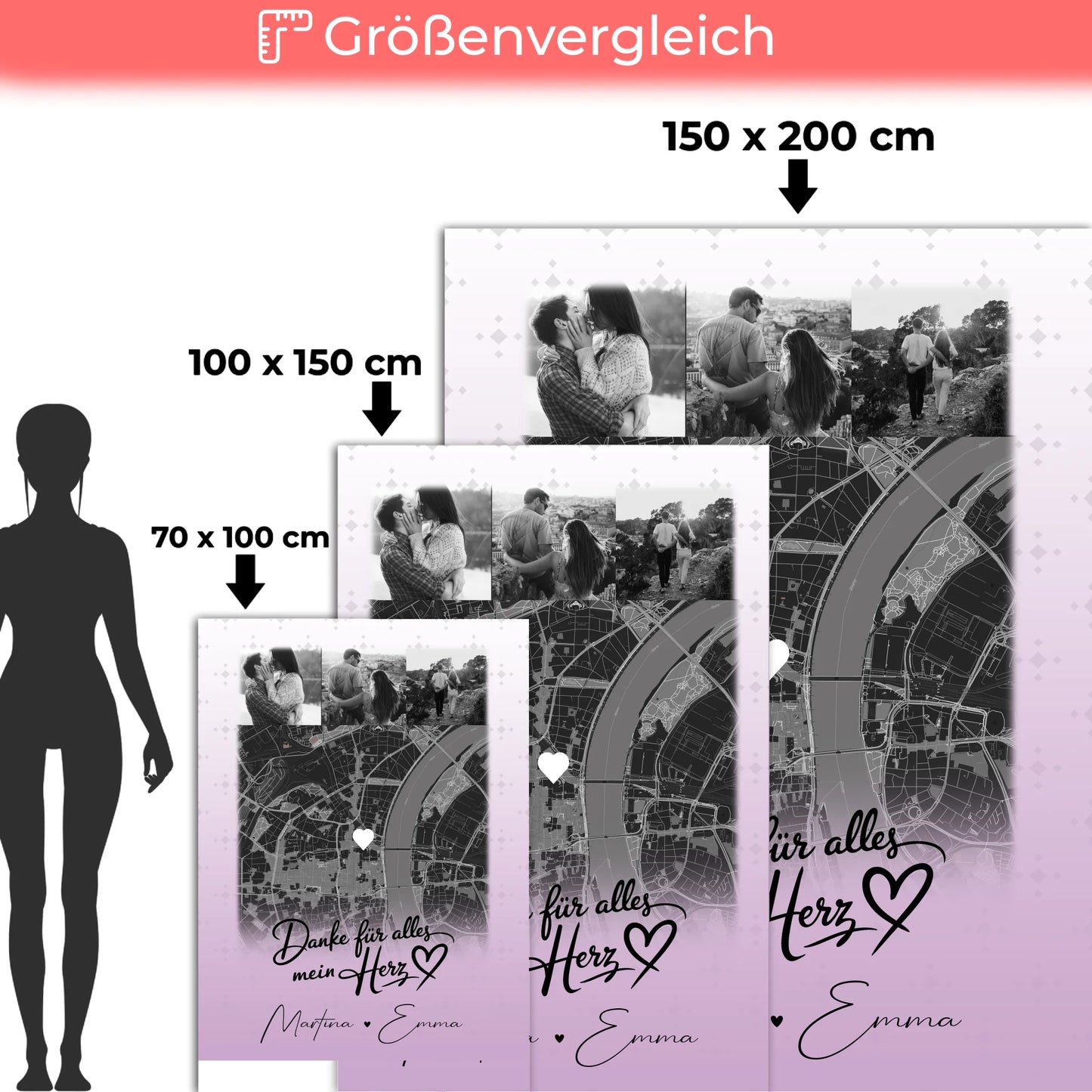 Personalisierte Kuscheldecke Mit Namen Und Motiv 4 Fotos Und Karte Danke Für Alles Mein Herz 5