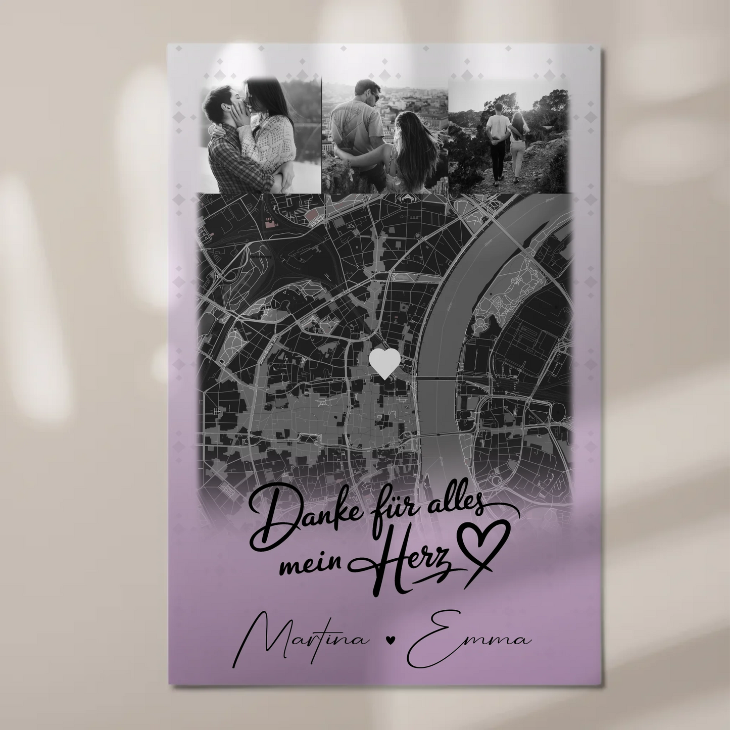 Personalisierte Fotoboard Magnet Poster mit 4 Fotos und Karte Danke Für Alles Mein Herz
