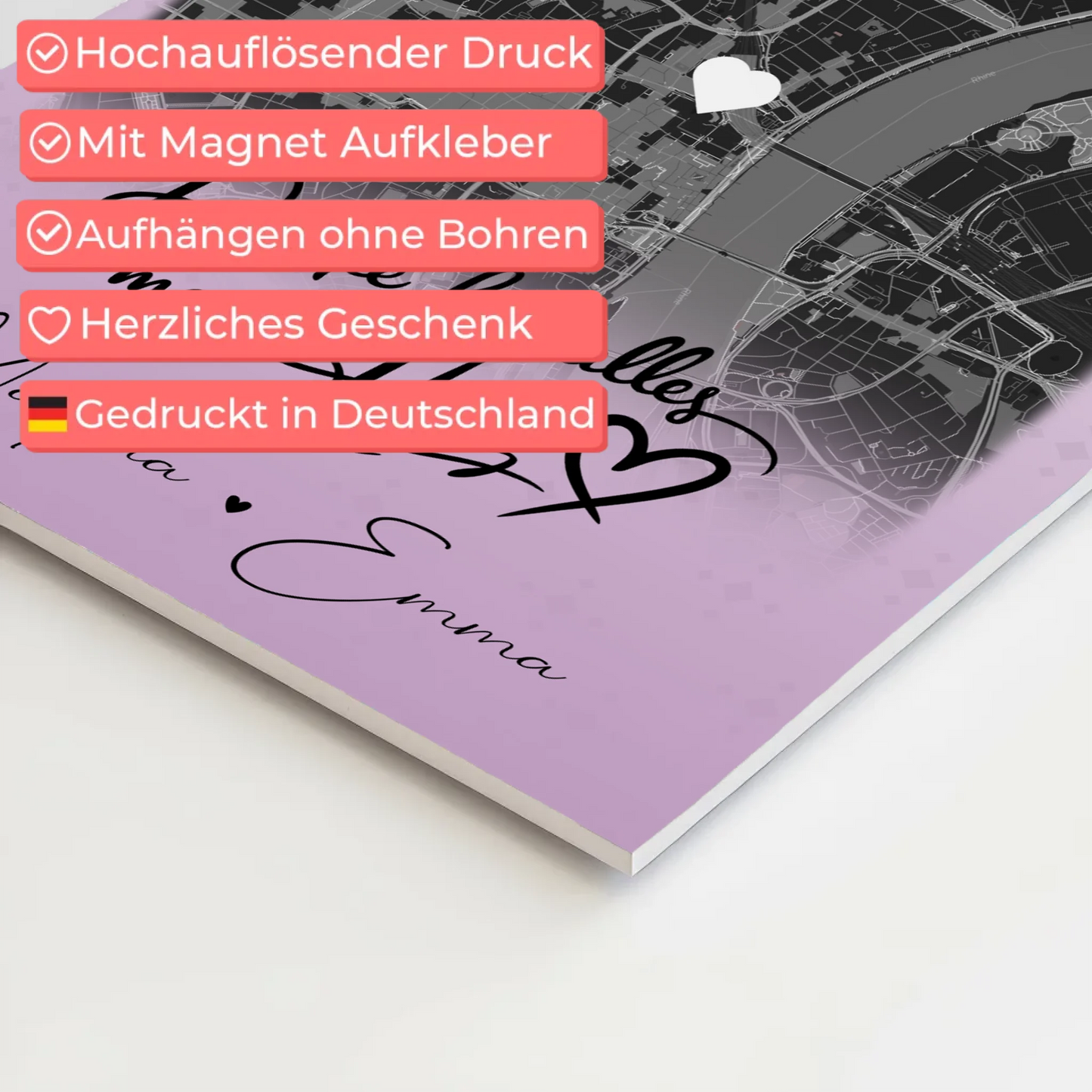 Personalisierte Fotoboard Magnet Poster mit 4 Fotos und Karte Danke Für Alles Mein Herz