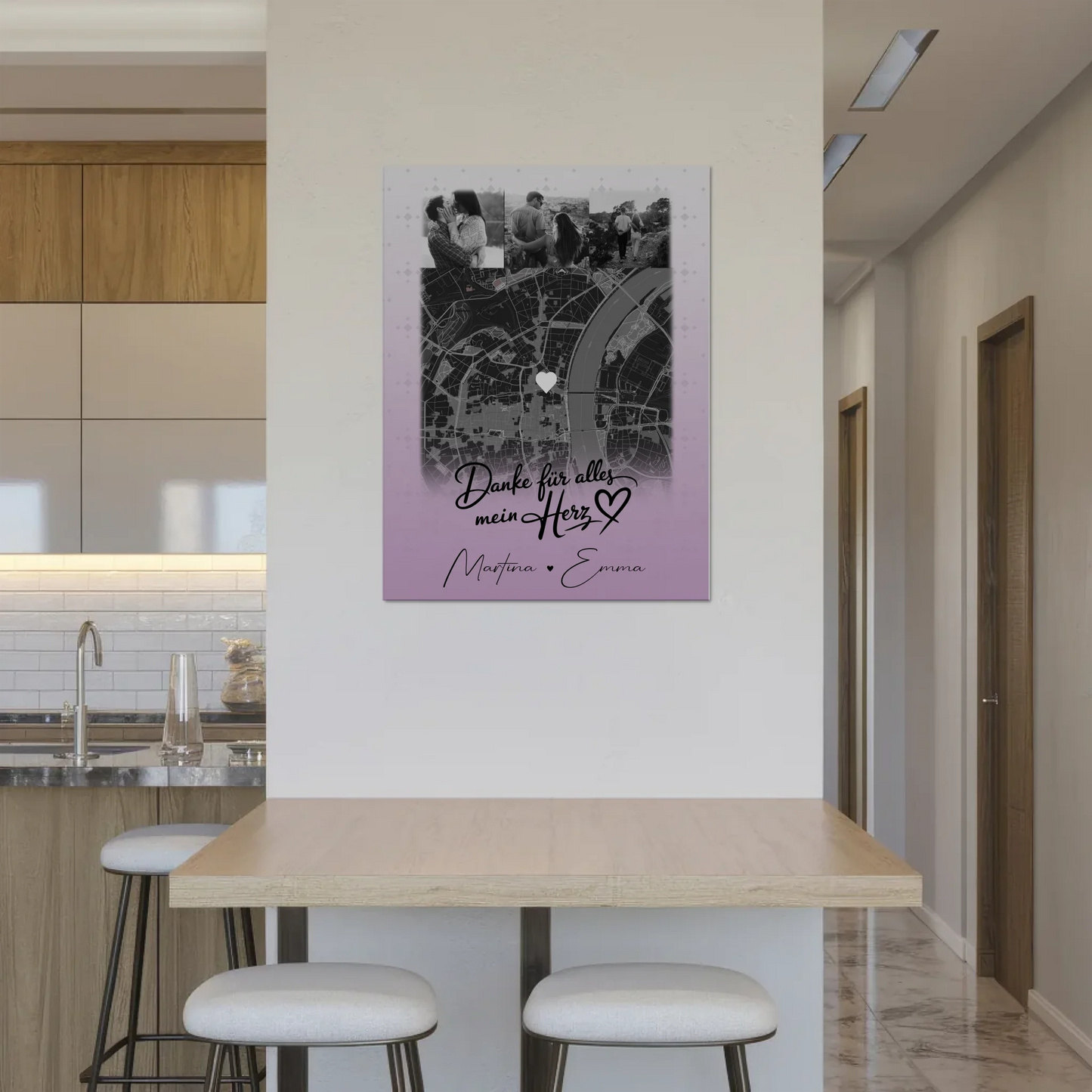 Personalisierte Fotoboard Magnet Poster mit 4 Fotos und Karte Danke Für Alles Mein Herz