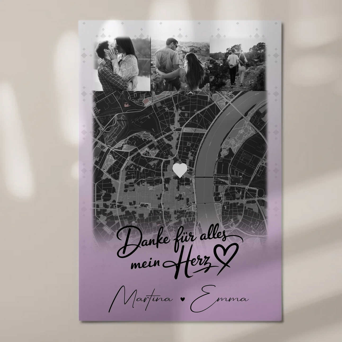 Personalisierte Fotoboard Magnet Poster mit 4 Fotos und Karte Danke Für Alles Mein Herz