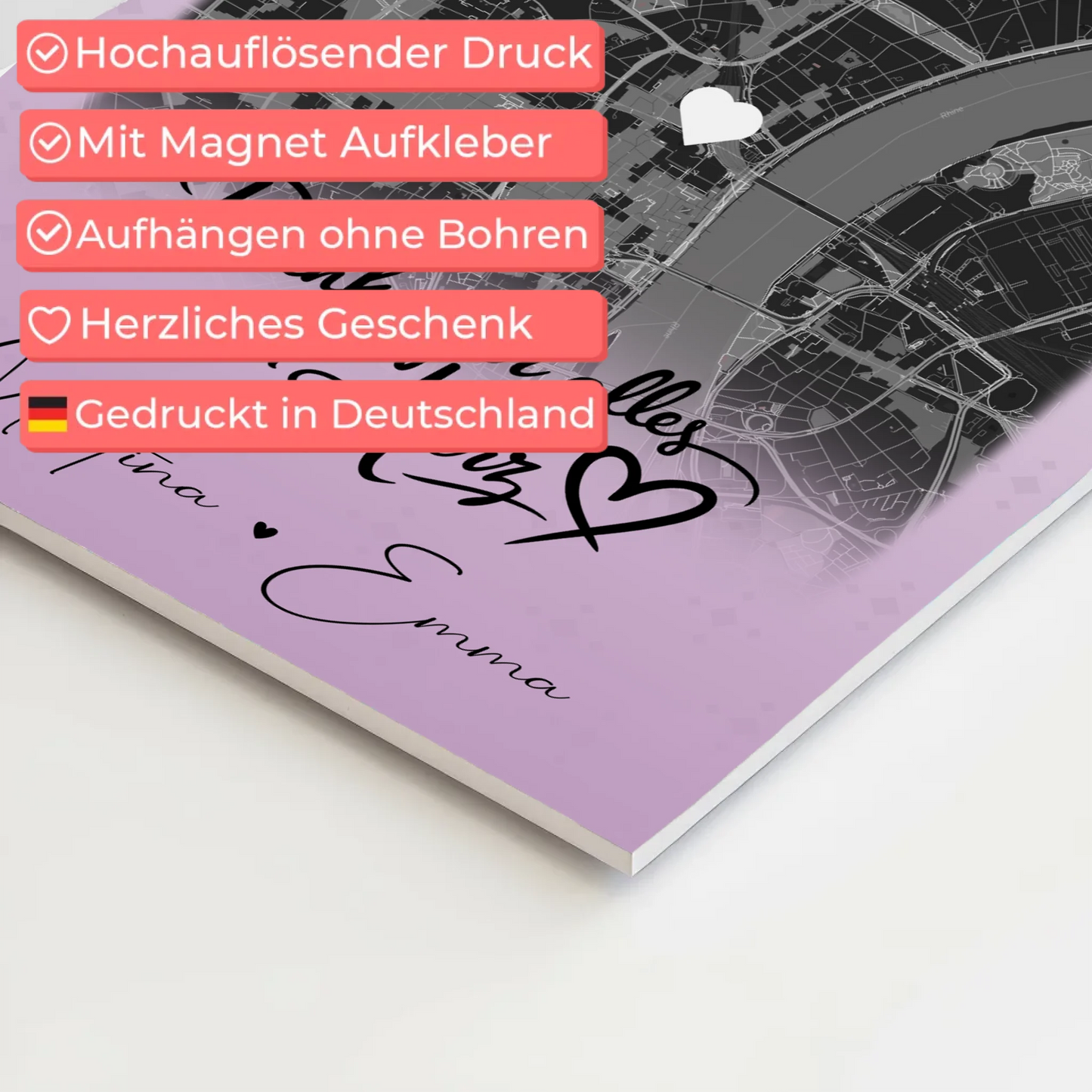 Personalisierte Fotoboard Magnet Poster mit 4 Fotos und Karte Danke Für Alles Mein Herz