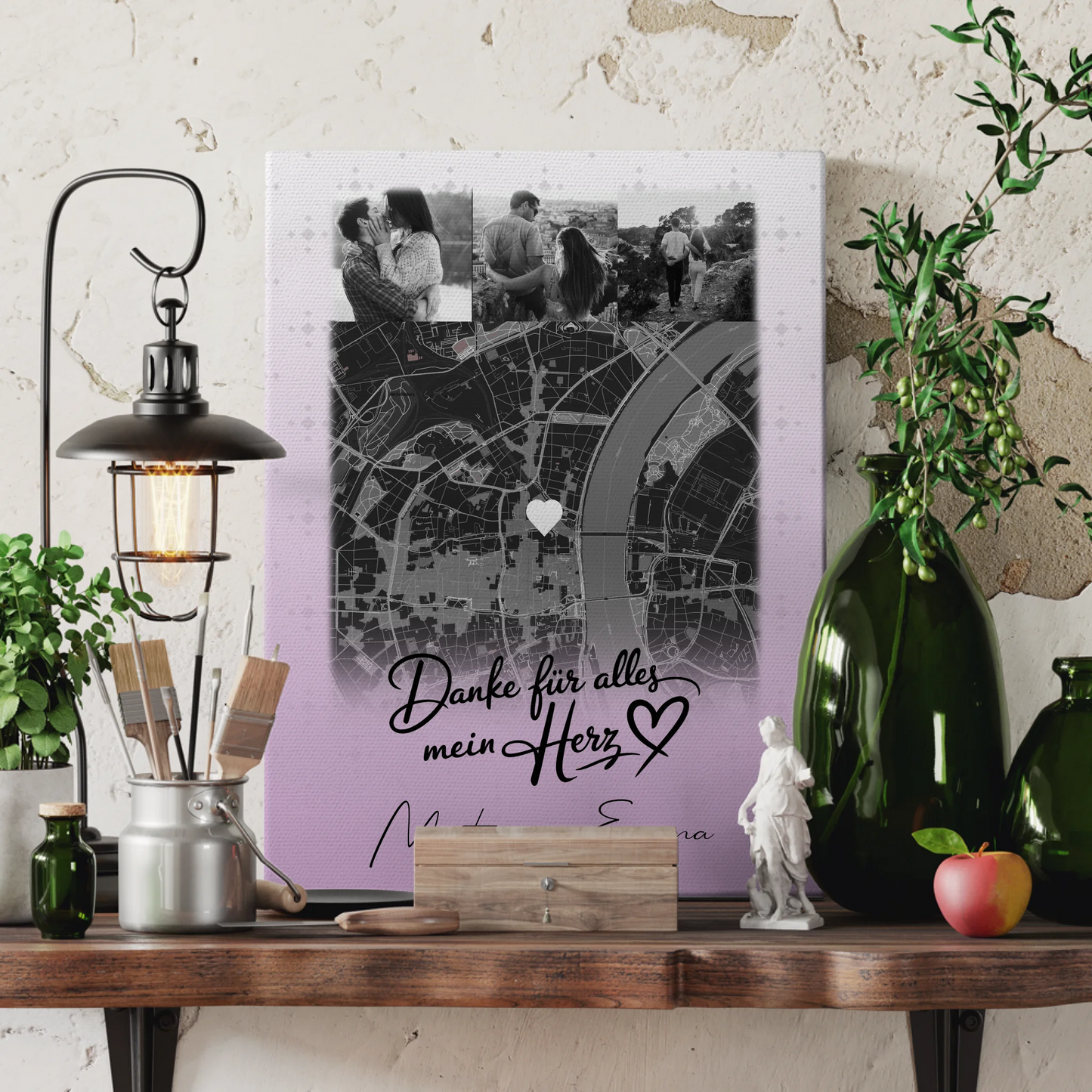 Personalisierte Pärchen Leinwand mit 4 Fotos und Karte Danke Für Alles Mein Herz Geschenk 3