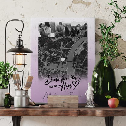 Personalisierte Pärchen Leinwand mit 4 Fotos und Karte Danke Für Alles Mein Herz Geschenk 3