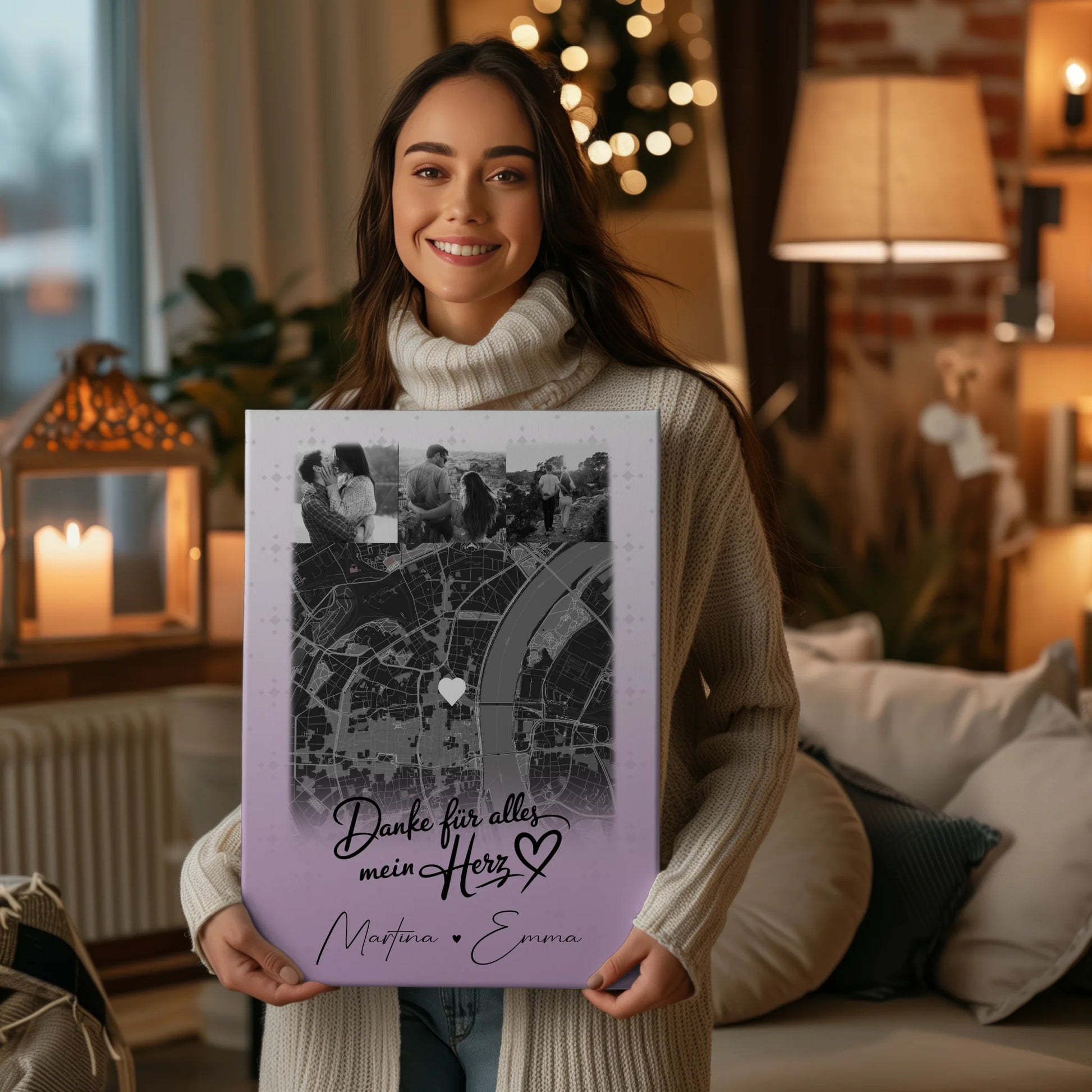 Personalisierte Pärchen Leinwand mit 4 Fotos und Karte Danke Für Alles Mein Herz Geschenk 2