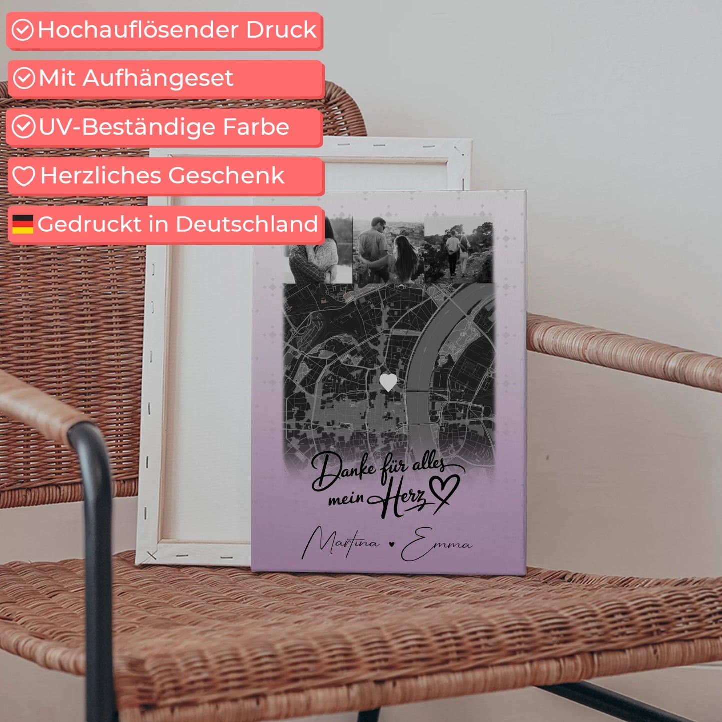 Personalisierte Pärchen Leinwand mit 4 Fotos und Karte Danke Für Alles Mein Herz Geschenk 5