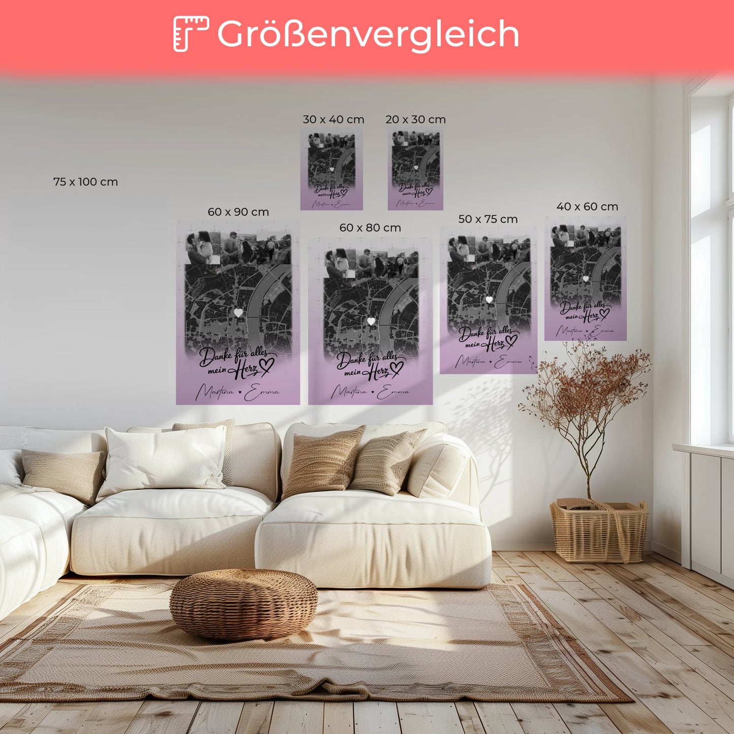 Personalisierte Pärchen Leinwand mit 4 Fotos und Karte Danke Für Alles Mein Herz Geschenk 6