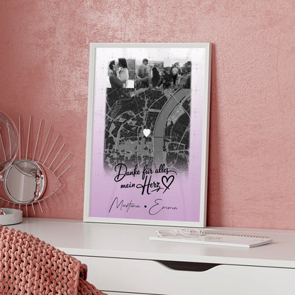 Personalisiertes Liebes Poster mit 4 Fotos und Karte Danke Für Alles Mein Herz Geschenk