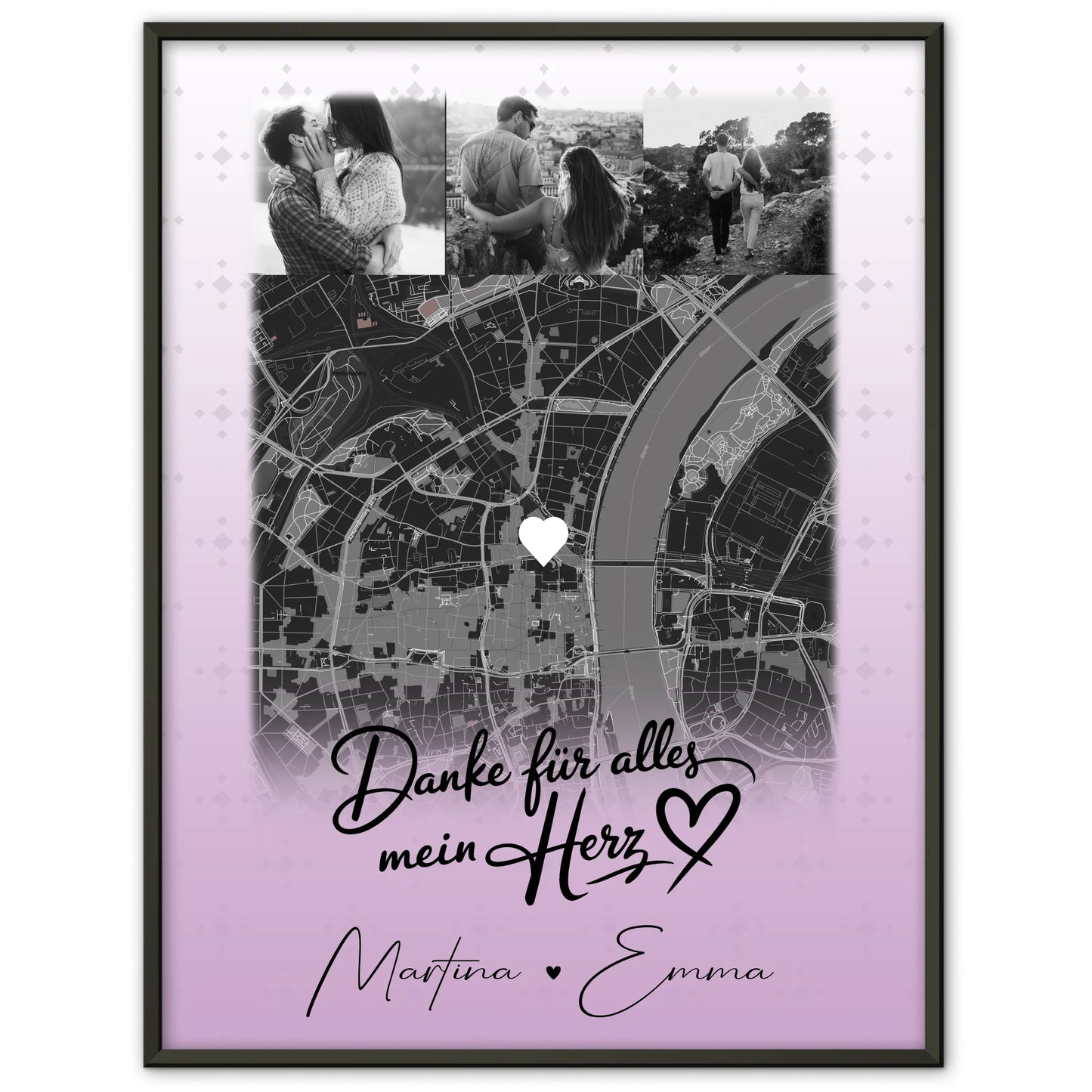 Personalisiertes Liebes Poster mit 4 Fotos und Karte Danke Für Alles Mein Herz Geschenk