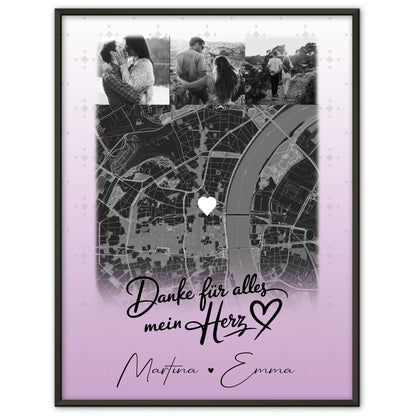 Personalisiertes Liebes Poster mit 4 Fotos und Karte Danke Für Alles Mein Herz Geschenk