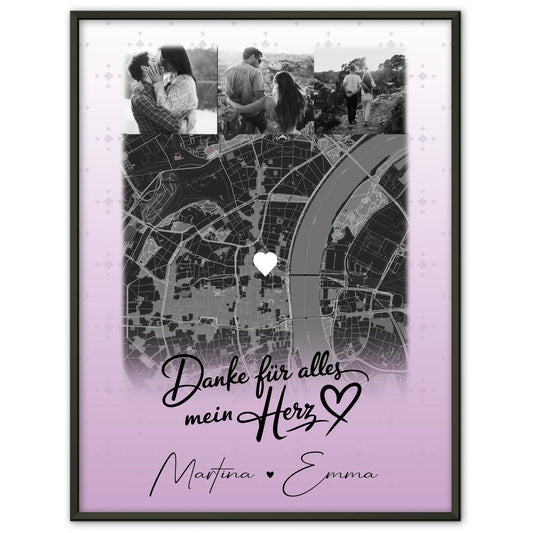 Personalisiertes Liebes Poster mit 4 Fotos und Karte Danke Für Alles Mein Herz Geschenk
