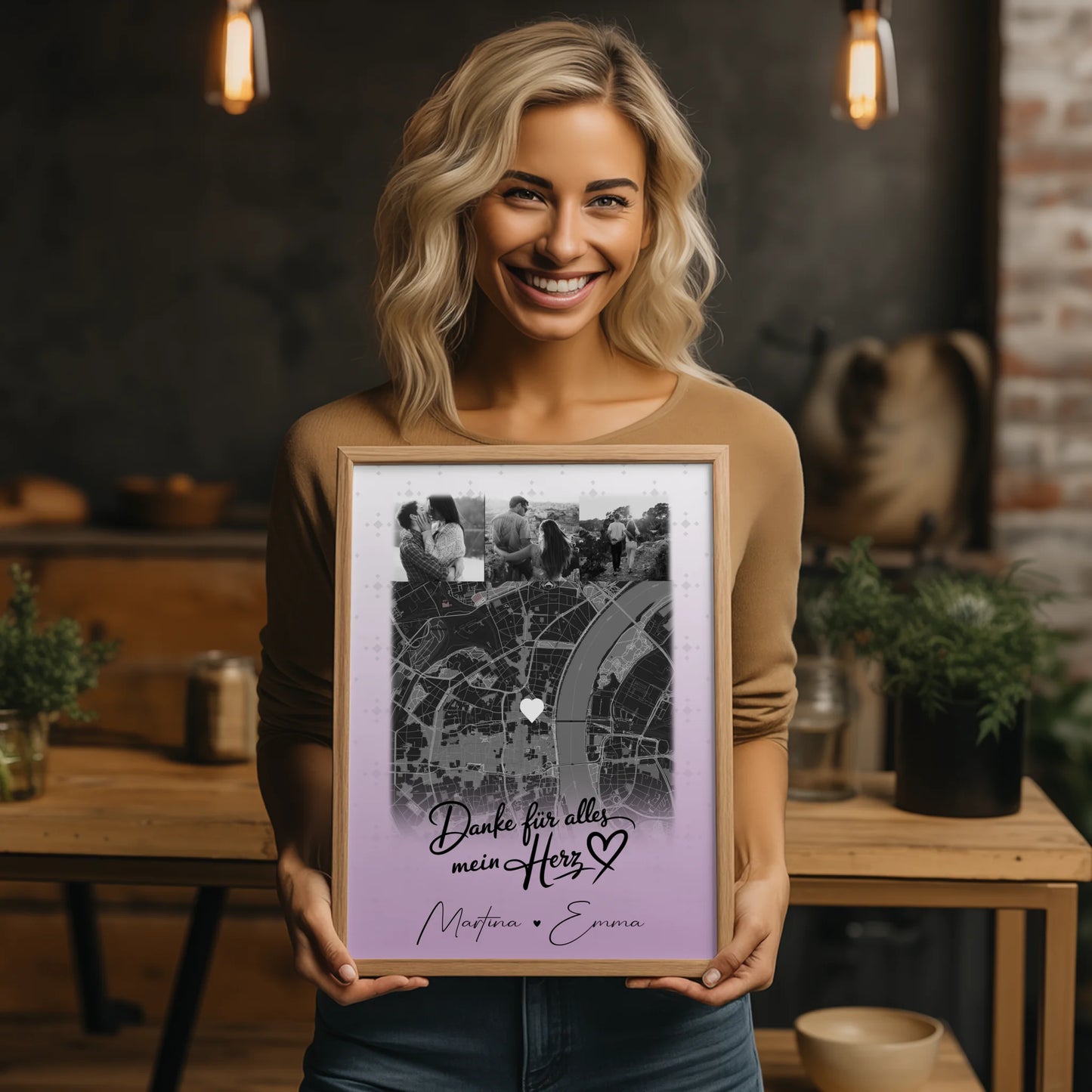 Personalisiertes Liebes Poster mit 4 Fotos und Karte Danke Für Alles Mein Herz Geschenk