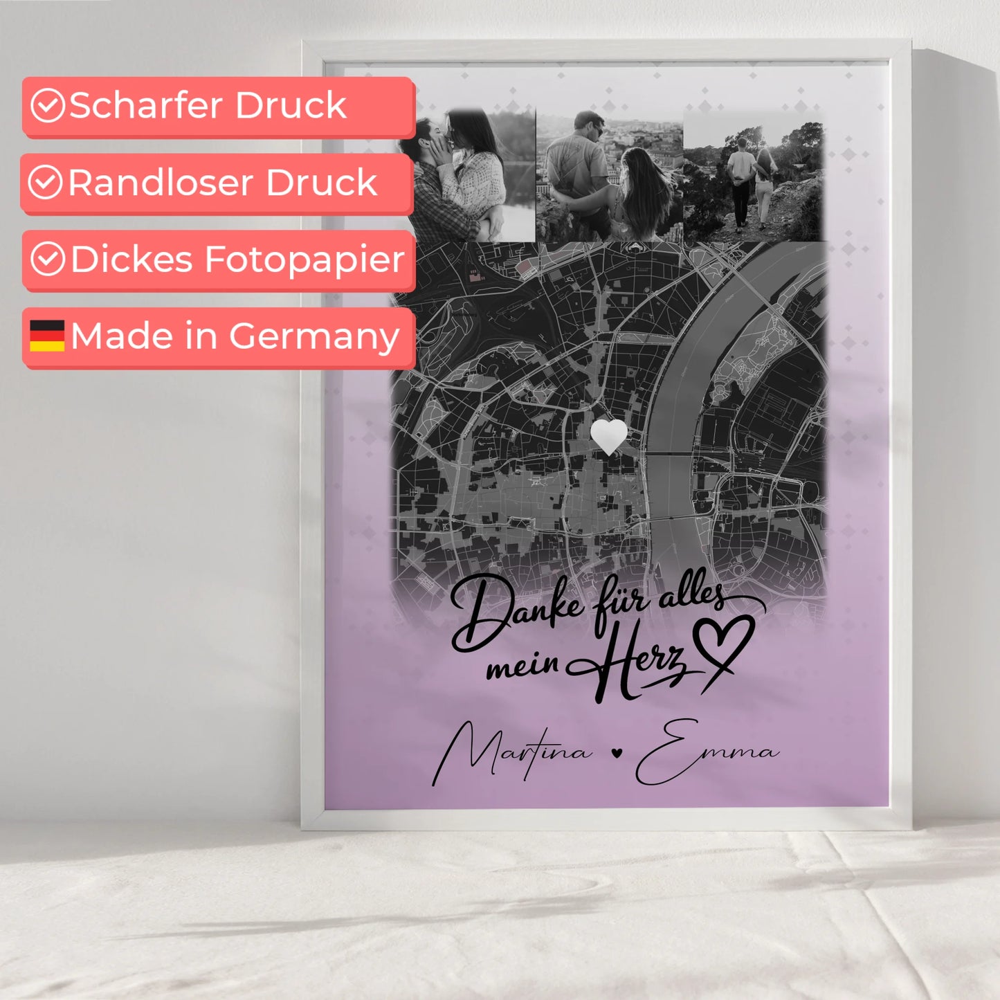 Personalisiertes Liebes Poster mit 4 Fotos und Karte Danke Für Alles Mein Herz Geschenk