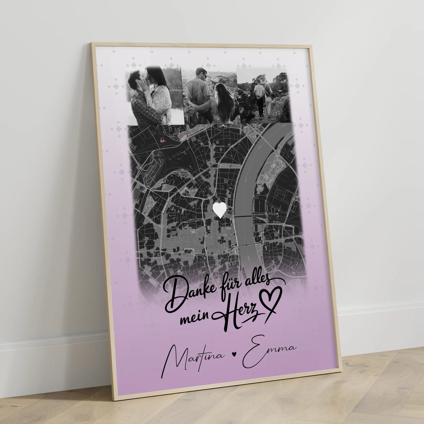 Personalisiertes Liebes Poster mit 4 Fotos und Karte Danke Für Alles Mein Herz Geschenk
