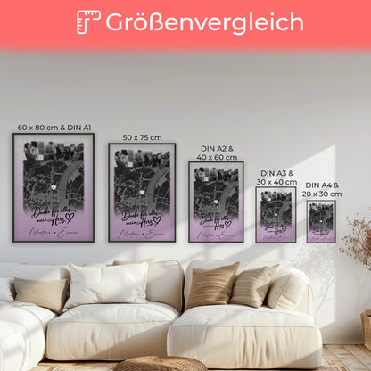 Personalisiertes Liebes Poster mit 4 Fotos und Karte Danke Für Alles Mein Herz Geschenk