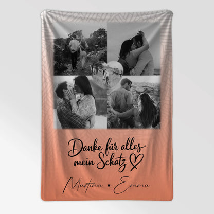 Personalisierte Namensdecke mit 4 Fotos und 1 Herz Foto Danke Für Alles Mein Schatz Geschenk 7