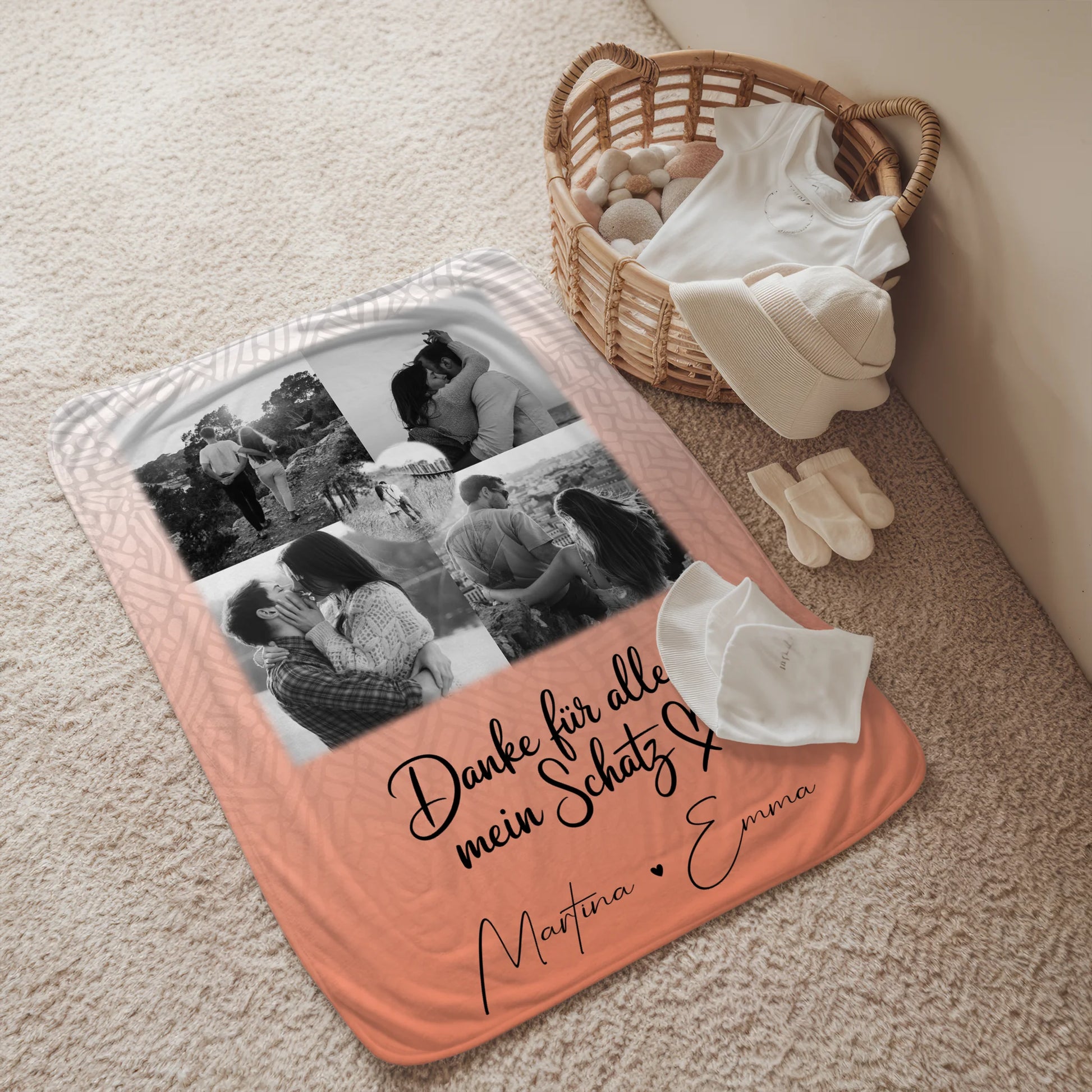 Personalisierte Namensdecke mit 4 Fotos und 1 Herz Foto Danke Für Alles Mein Schatz Geschenk 2