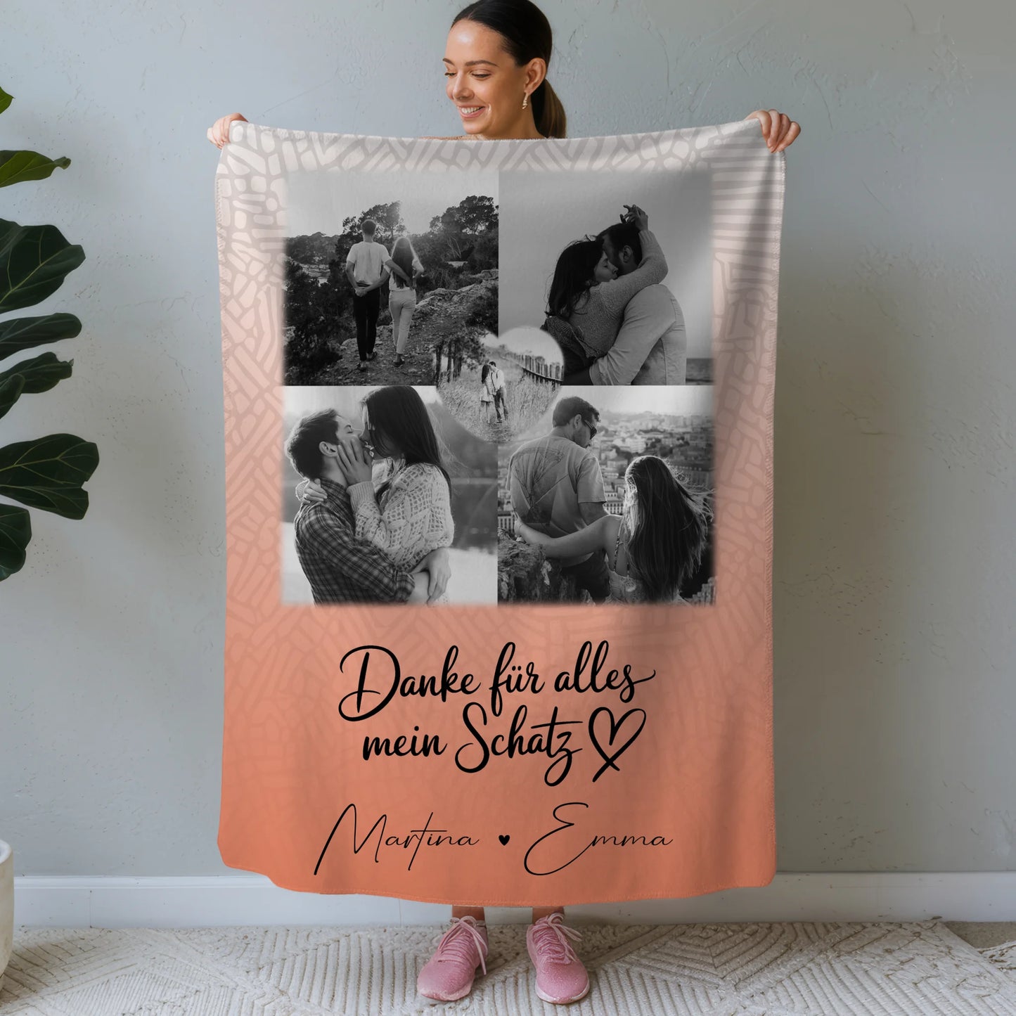 Personalisierte Namensdecke mit 4 Fotos und 1 Herz Foto Danke Für Alles Mein Schatz Geschenk 1