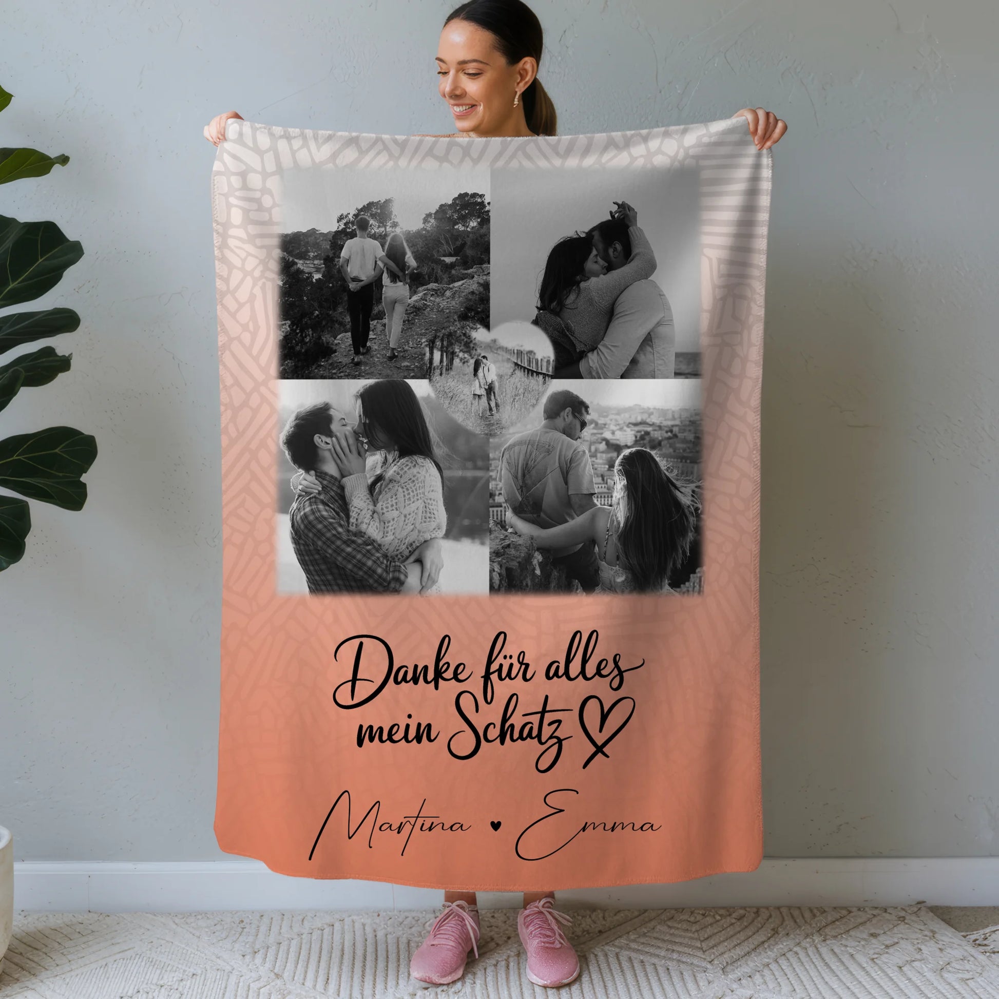 Personalisierte Namensdecke mit 4 Fotos und 1 Herz Foto Danke Für Alles Mein Schatz Geschenk 1