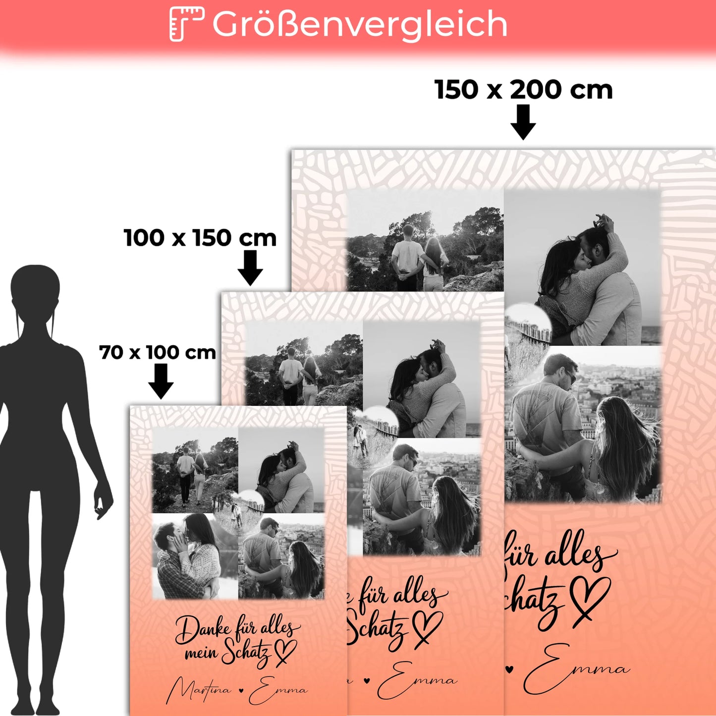 Personalisierte Namensdecke mit 4 Fotos und 1 Herz Foto Danke Für Alles Mein Schatz Geschenk 5