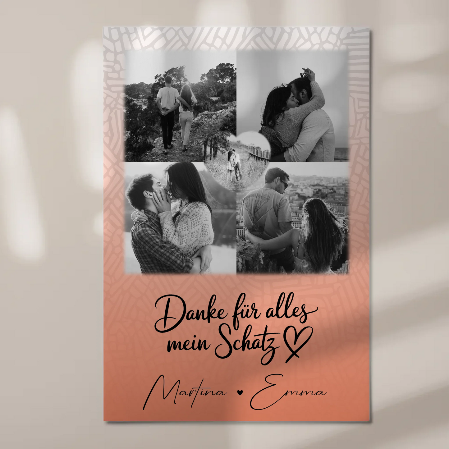 Personalisierter Fotoboard Magnet Wandbild mit 4 Fotos und 1 Herz Foto Danke Für Alles Mein Schatz 1