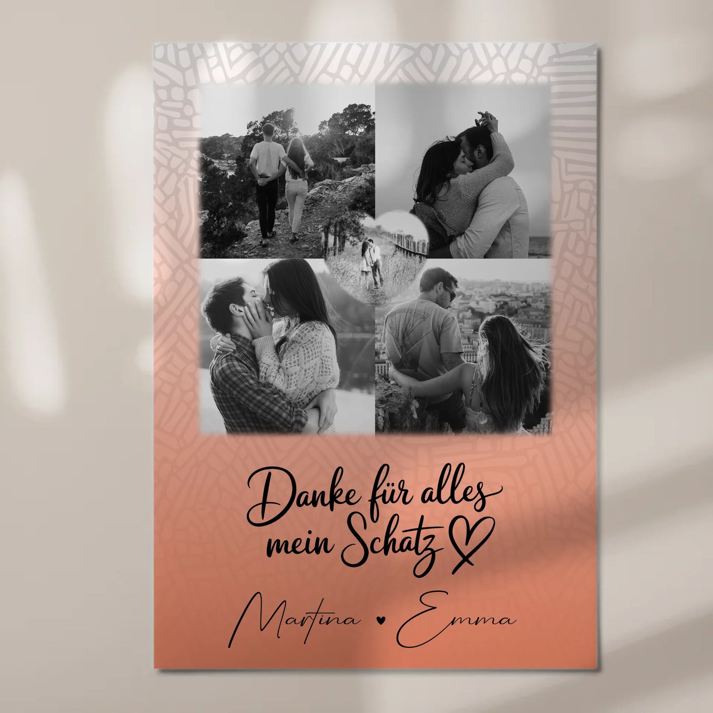 Personalisierter Fotoboard Magnet Wandbild mit 4 Fotos und 1 Herz Foto Danke Für Alles Mein Schatz 7