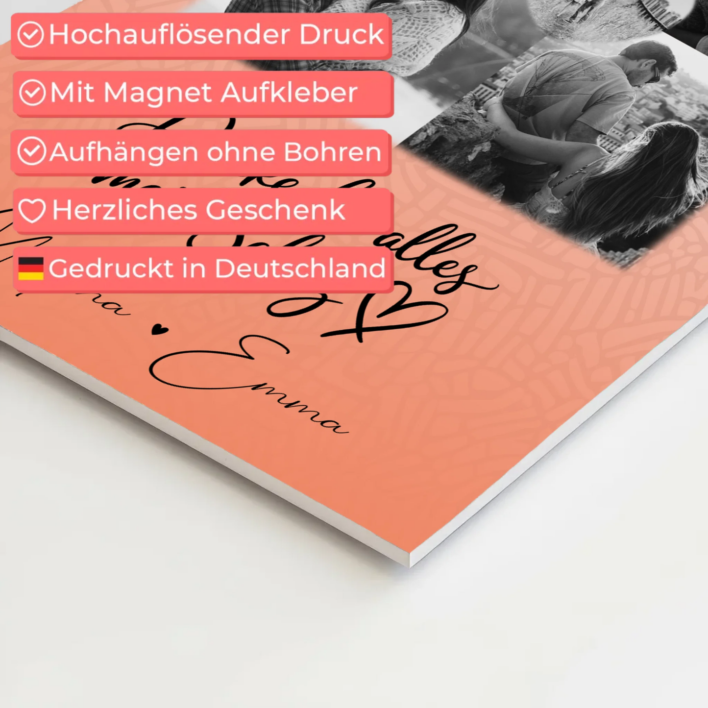 Personalisierter Fotoboard Magnet Wandbild mit 4 Fotos und 1 Herz Foto Danke Für Alles Mein Schatz 10