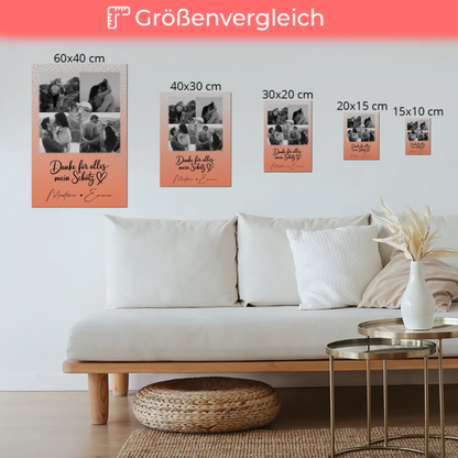Personalisierter Fotoboard Magnet Wandbild mit 4 Fotos und 1 Herz Foto Danke Für Alles Mein Schatz