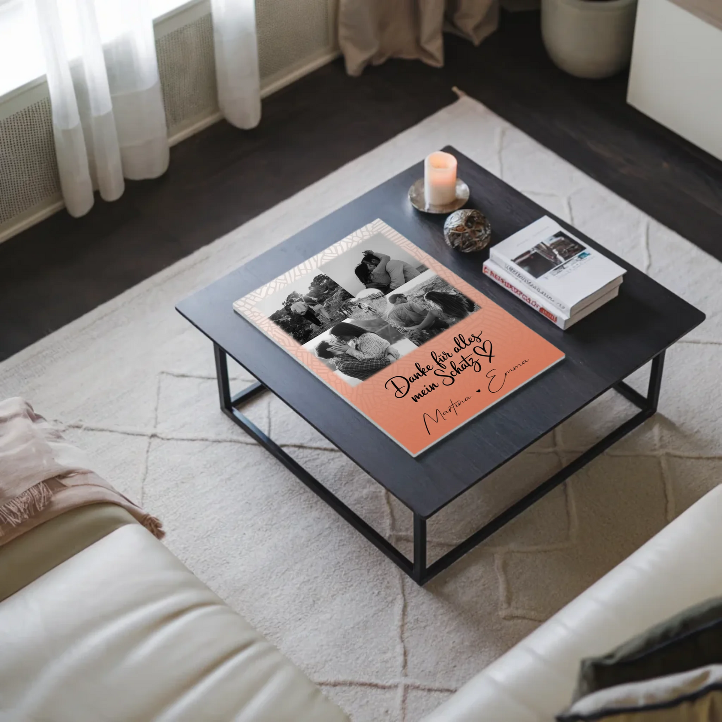 Personalisierter Fotoboard Magnet Wandbild mit 4 Fotos und 1 Herz Foto Danke Für Alles Mein Schatz