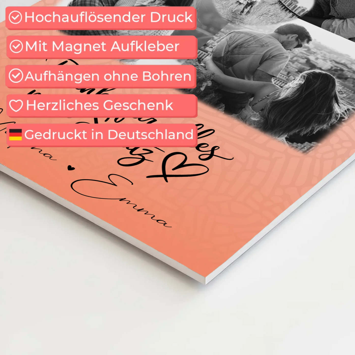 Personalisierter Fotoboard Magnet Wandbild mit 4 Fotos und 1 Herz Foto Danke Für Alles Mein Schatz