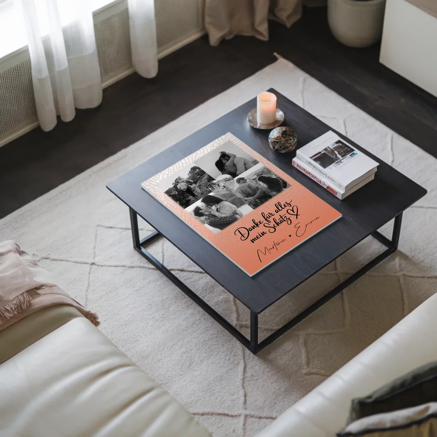 Personalisierter Fotoboard Magnet Wandbild mit 4 Fotos und 1 Herz Foto Danke Für Alles Mein Schatz