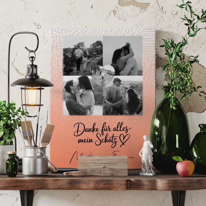Personalisierte Paar Leinwand mit 4 Fotos und Herz Foto Danke Für Alles Mein Schatz 3