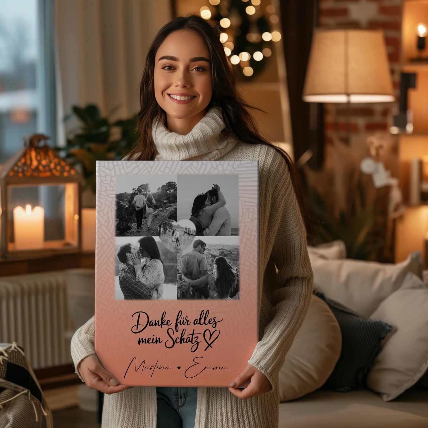 Personalisierte Paar Leinwand mit 4 Fotos und Herz Foto Danke Für Alles Mein Schatz 2