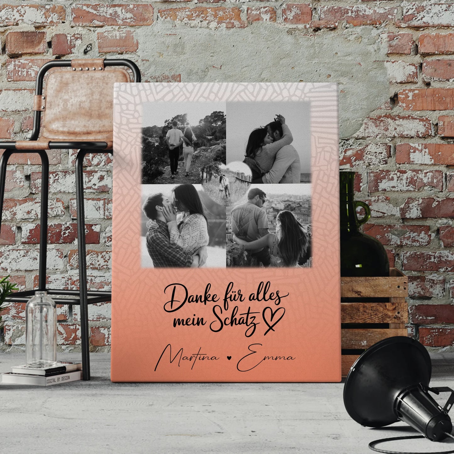 Personalisierte Paar Leinwand mit 4 Fotos und Herz Foto Danke Für Alles Mein Schatz 4