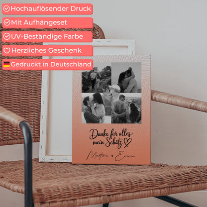 Personalisierte Paar Leinwand mit 4 Fotos und Herz Foto Danke Für Alles Mein Schatz 5