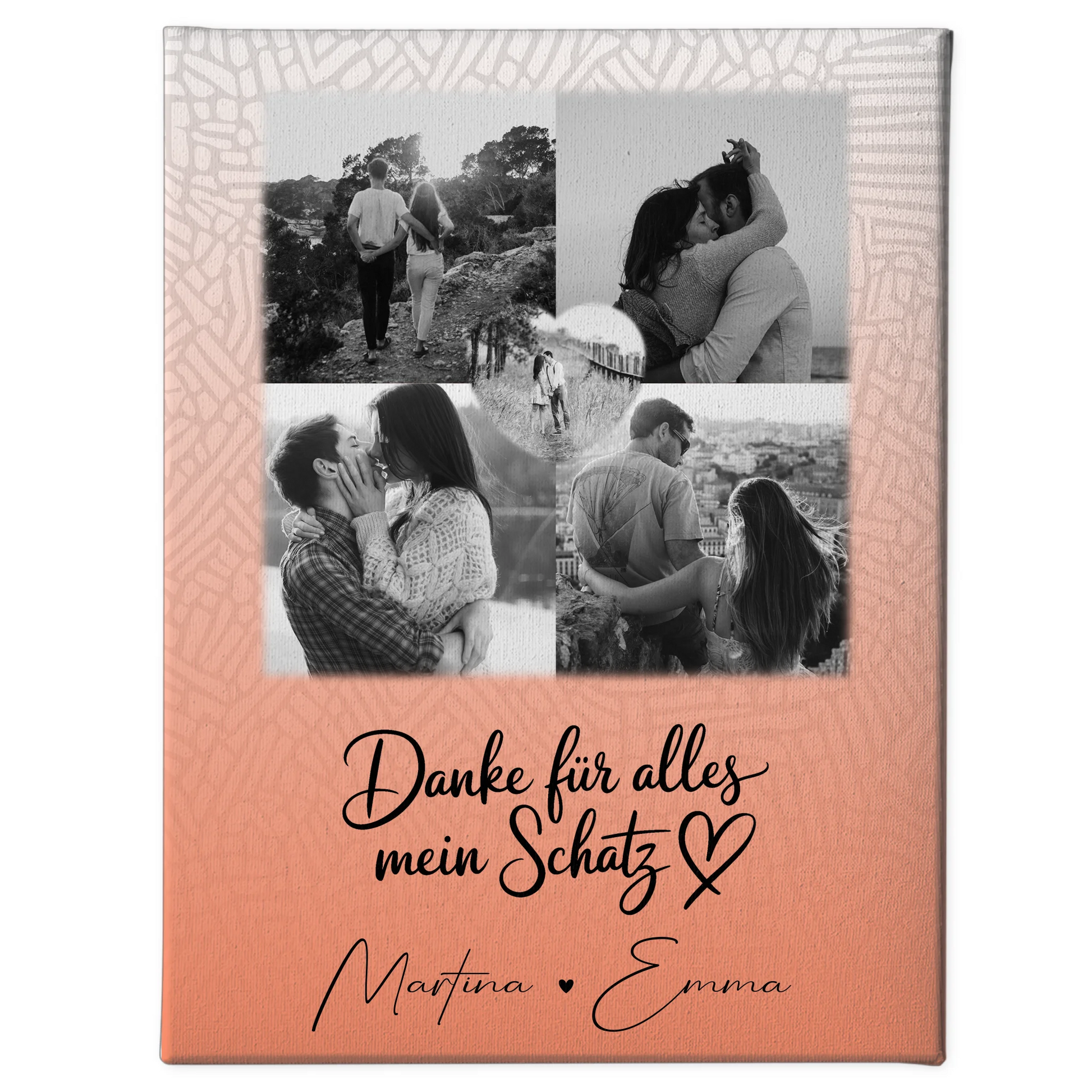 Personalisierte Paar Leinwand mit 4 Fotos und Herz Foto Danke Für Alles Mein Schatz 1