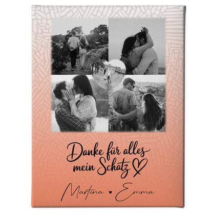 Personalisierte Paar Leinwand mit 4 Fotos und Herz Foto Danke Für Alles Mein Schatz 1