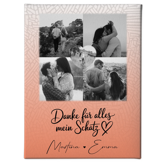 Personalisierte Paar Leinwand mit 4 Fotos und Herz Foto Danke Für Alles Mein Schatz 1